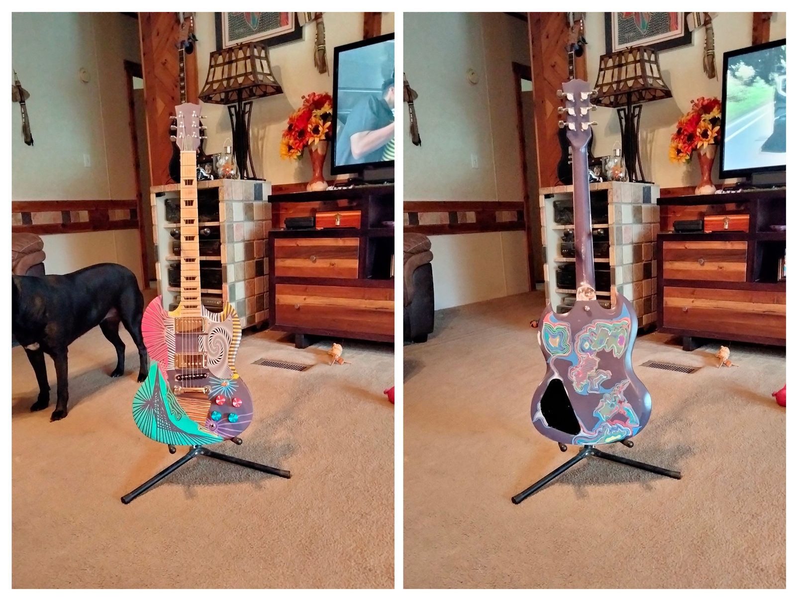 Collage of custom guitar build photos